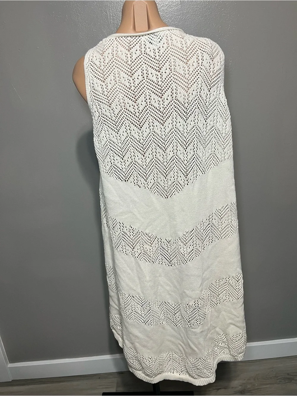 Wrangler Retro Cream Open Knit Crochet Long Duster Vest - Size M